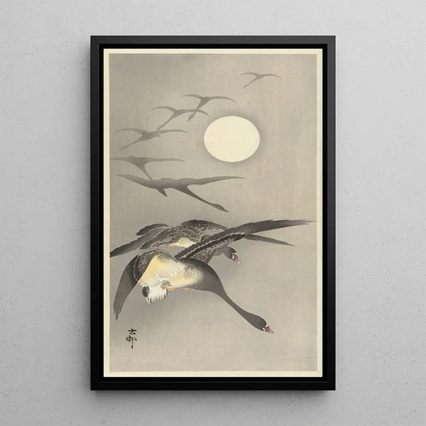 Gänse bei Vollmond - Ohara Koson — gerahmtes Bild an der Wand