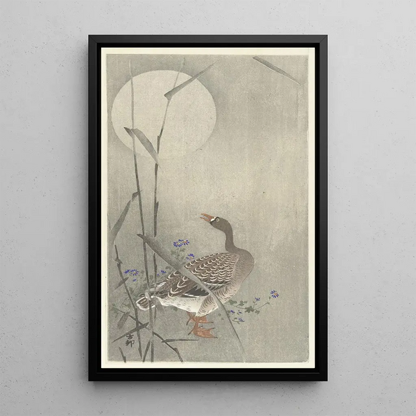 Gans im Vollmond - Ohara Koson — gerahmtes Bild an der Wand