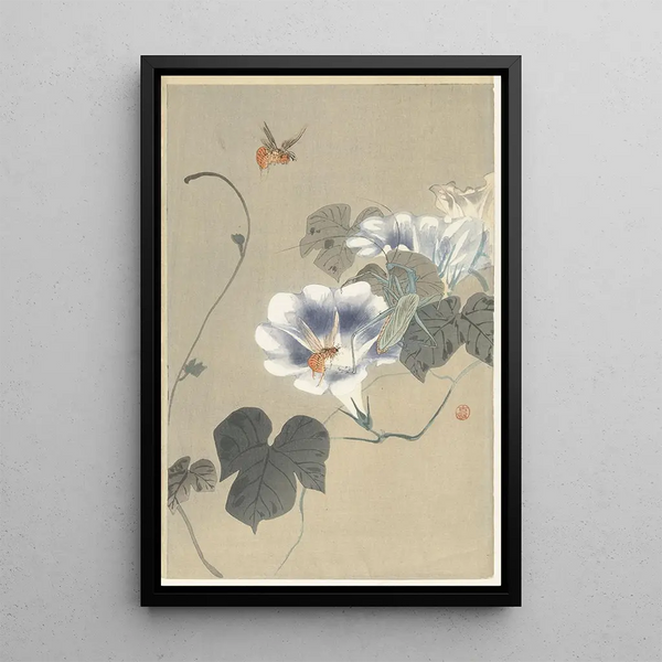 Insekten auf Wilder Wein - Ohara Koson — gerahmtes Bild an der Wand