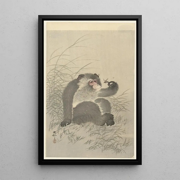 Affe mit Insekt - Ohara Koson — gerahmtes Bild an der Wand