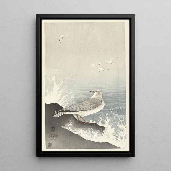 Möwe auf einem Felsen - Ohara Koson — gerahmtes Bild an der Wand