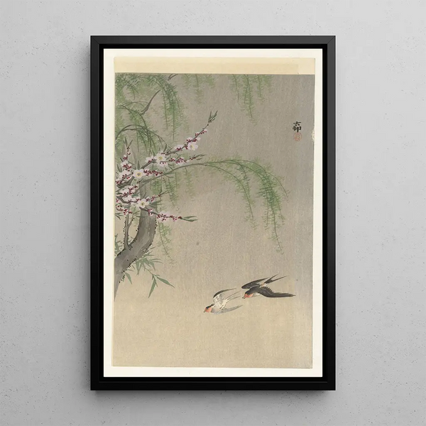 Hirondelles en vol - Ohara Koson — gerahmtes Bild an der Wand