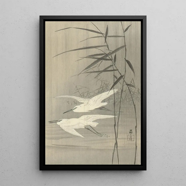 Zwei Reiher im Flug - Ohara Koson — gerahmtes Bild an der Wand
