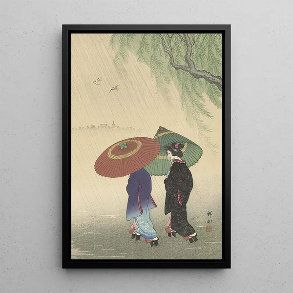 Zwei Frauen im Regen - Ohara Koson — gerahmtes Bild an der Wand