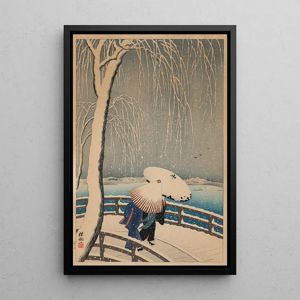 Regenschirme im Schnee - Ohara Koson — gerahmtes Bild an der Wand