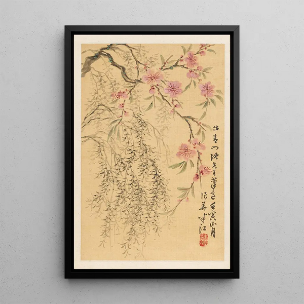 Pfingstrosen und Weiden - Okada Hankō — gerahmtes Bild an der Wand