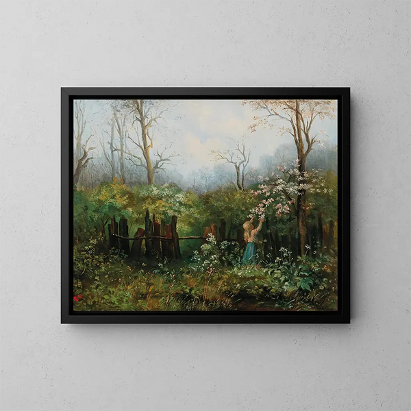 Ein Mädchen im Garten - Olga Wisinger-Florian — gerahmtes Bild an der Wand