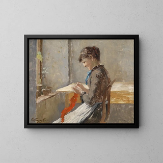Olga WisingerFlorian - Strickende Frau am Fenster.webp