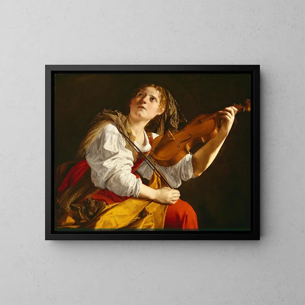 Junge Frau mit Violine, Sainte Cécile - Orazio Gentileschi — gerahmtes Bild an der Wand