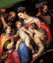 Die Heilige Familie mit der heiligen Katharina von Alexandria, der heiligen Margarete von Antiochia und dem heiligen Franziskus von Assisi - Orazio Samacchini — Ansicht des Kunstwerks