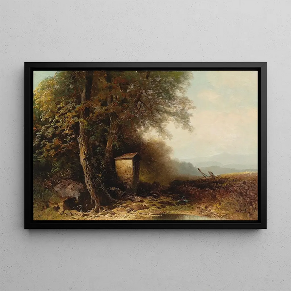 Herbstlandschaft mit einer Kapelle - Oskar Mulley — gerahmtes Bild an der Wand