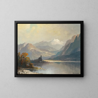 Oskar Mulley - A mountain lake with a chapel.webp