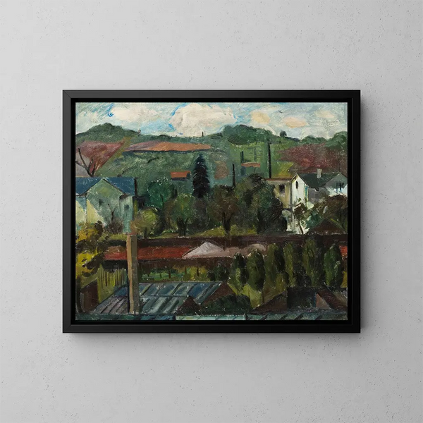 Ansicht des Baumschulgeländes am Prag-Friedhof in Stuttgart - Oskar Schlemmer — gerahmtes Bild an der Wand