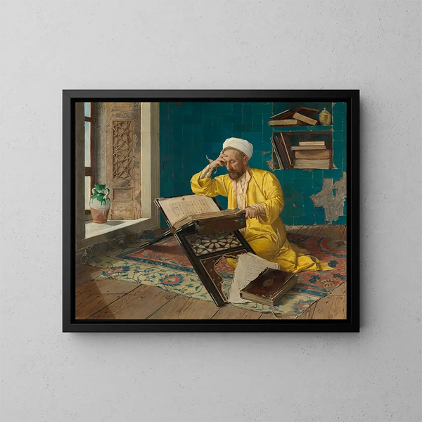 Islamischer Theologe mit dem Koran - Osman Hamdi Bey — gerahmtes Bild an der Wand