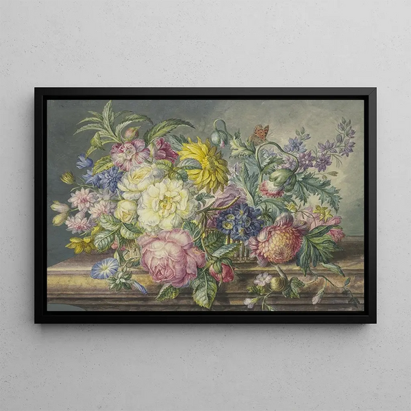 Oswald Wijnen - Blumenstrau In Einem Korb Dabei Eine Schnecke Und Ein Schmetterling.webp