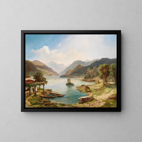 Landschaftsbild mit See im Norden Italiens - Othmar Brioschi — gerahmtes Bild an der Wand