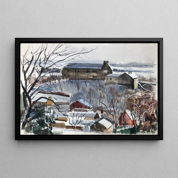 Landschaft am Ende des verschneiten Winters - Otto Geigenberger — gerahmtes Bild an der Wand