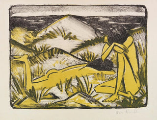 Otto Mueller - Ein in Dnen sitzendes und ein liegendes Mdchen Zwei Mdchen in den Dnen Sylt.webp