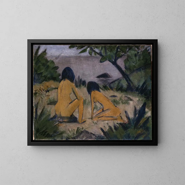 Figuren sitzend und kniend am Ufer der Moritzburger Seen - Otto Mueller — gerahmtes Bild an der Wand