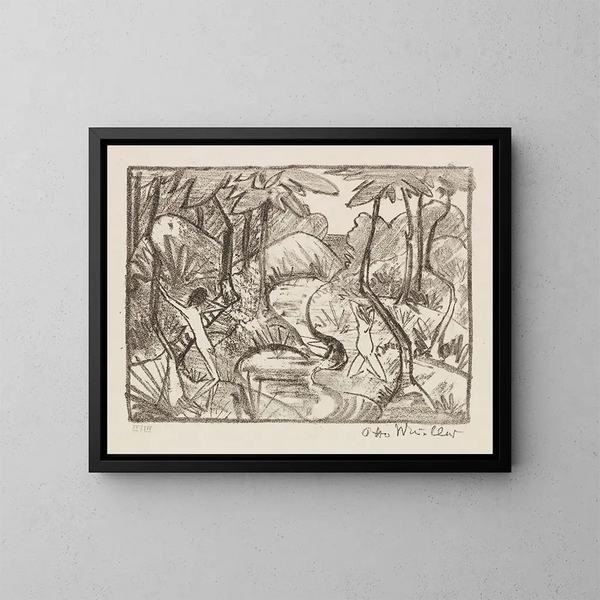 Zwei Figuren am Bach 2 Waldlandschaft - Otto Mueller — gerahmtes Bild an der Wand