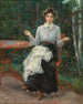 Das Mädchen des Malers, das im Garten nach der Familientradition näht - Otto Piltz — Ansicht des Kunstwerks