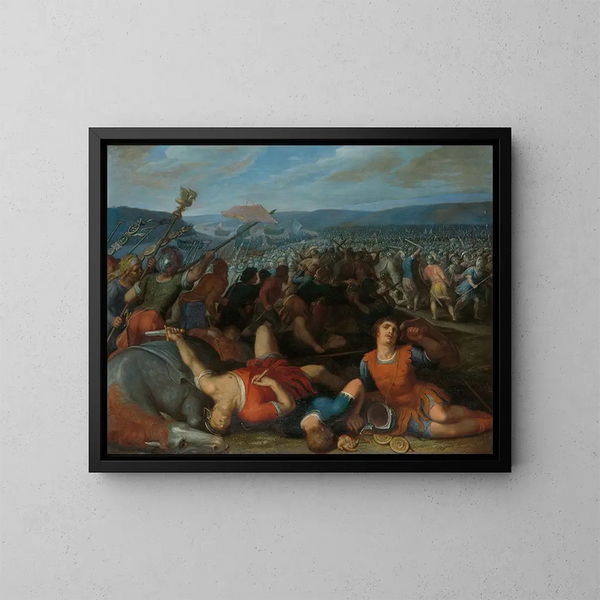 Die Bataver verteidigen die Römer am Rhein - Otto van Veen — gerahmtes Bild an der Wand