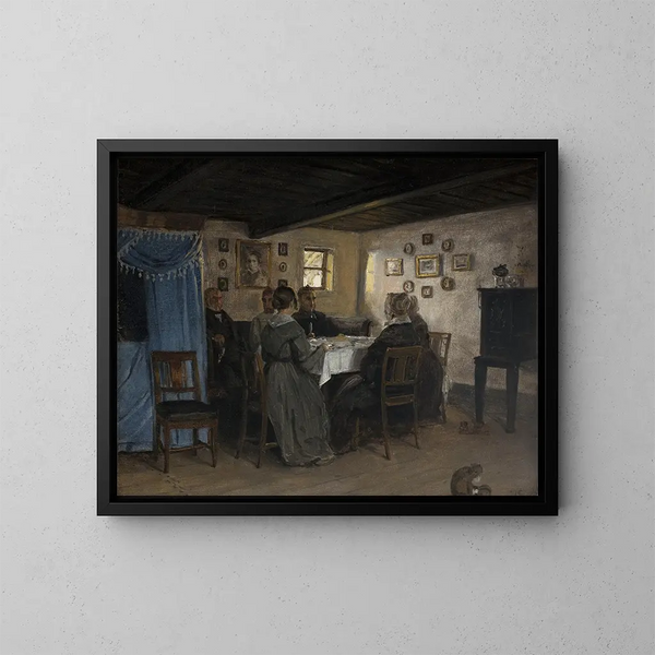 Die Freunde und die Familie der Künstler, die um einen Tisch in Vejby, Nordjütland, sitzen - P. C. Skovgaard — gerahmtes Bild an der Wand