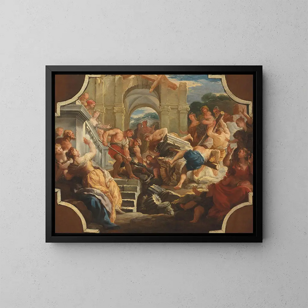 Die Fall des Tempels - Paolo de Matteis — gerahmtes Bild an der Wand