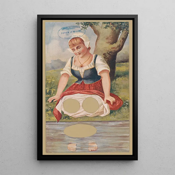 Frau kniend am Wasserufer - Parisian Puzzle Co — gerahmtes Bild an der Wand