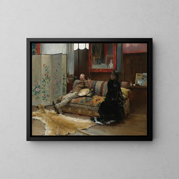 Bouderie im Atelier von Gustave Courtois - Pascal-Adolphe-Jean Dagnan-Bouveret — gerahmtes Bild an der Wand