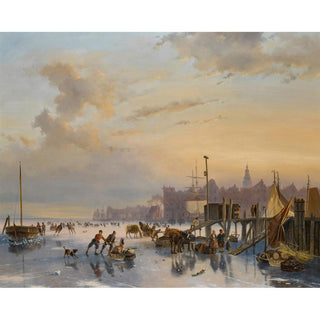 Patineurs sur l'IJ, Amsterdam - Nicolaas Johannes Roosenboom | Reproduction Tableau Décoration murale affiche copie