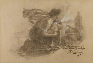 Paul Albert Laurens - Mother and child and burning village.webp