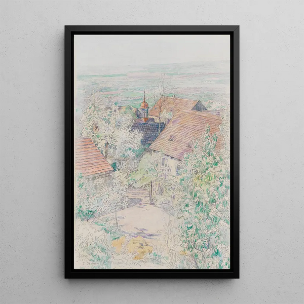 Vue de Homberg an der Efze sur arbres en fleurs - Paul Baum — gerahmtes Bild an der Wand