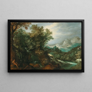 Paul Bril - A mountainous river landscape with a hermit.webp