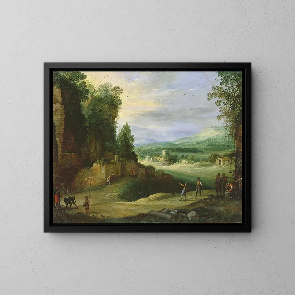 Landschaft mit Männern, die Chicane spielen - Paul Bril — gerahmtes Bild an der Wand