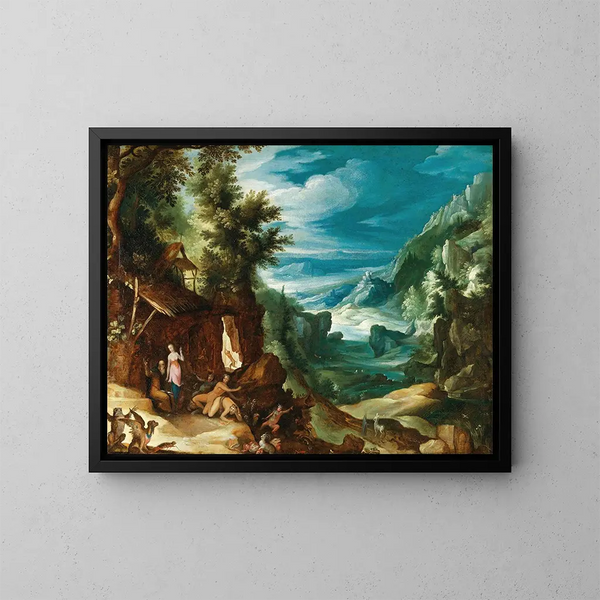 Landschaft mit der Versuchung des heiligen Antonius - Paul Bril — gerahmtes Bild an der Wand