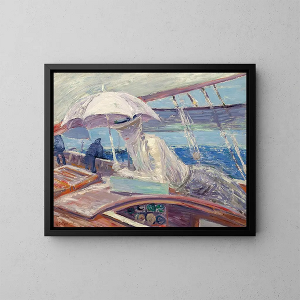 Madame Helleu an Bord des Yachts Bird - Paul César Helleu — gerahmtes Bild an der Wand