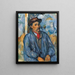 Mann in blauer Bluse - Paul Cézanne — gerahmtes Bild an der Wand