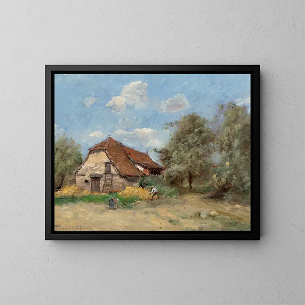 Der Schnitter bei der Farm - Paul Désiré Trouillebert — gerahmtes Bild an der Wand