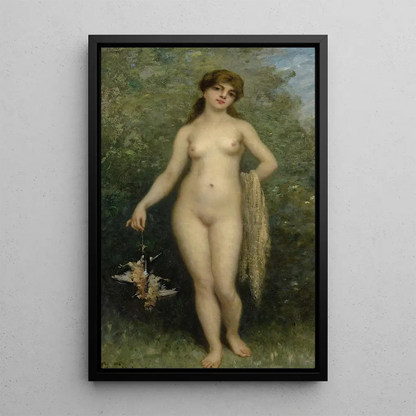 Nackt mit Vögeln - Paul Désiré Trouillebert — gerahmtes Bild an der Wand