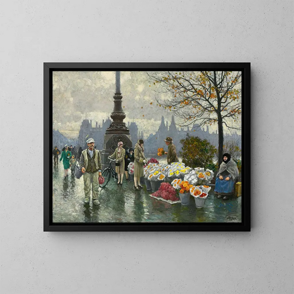 Verkäufer von Blumen an der Königin-Louise-Brücke in Kopenhagen - Paul Fischer — gerahmtes Bild an der Wand