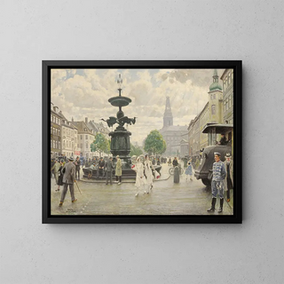 Die lebendige Amager-Platz in Kopenhagen - Paul Fischer — gerahmtes Bild an der Wand