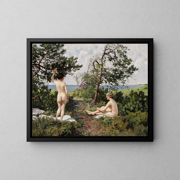 Zwei Pelikane in einem Wald bei Hornbæk an der Küste - Paul Fischer — gerahmtes Bild an der Wand