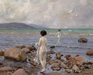 Paul Fischer - To badepiger p en stenet strand.webp