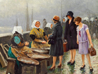 Paul Fischer - Tre unge damer kber friske fisk p Gammel Strand.webp