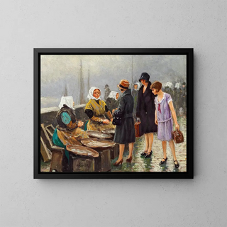 Paul Fischer - Tre unge damer kber friske fisk p Gammel Strand.webp
