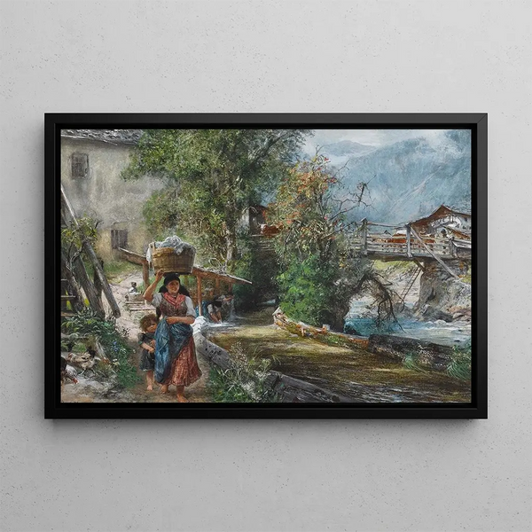Lavandière dans la montagne - Paul Friedrich Meyerheim — gerahmtes Bild an der Wand