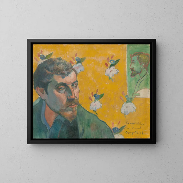 Selbstporträt mit dem Porträt von Bernard Les Misérables - Paul Gauguin — gerahmtes Bild an der Wand