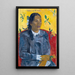 Frau mit einer Blume - Paul Gauguin — gerahmtes Bild an der Wand