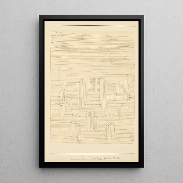 Anfänge der heiligen Bauwerke - Paul Klee — gerahmtes Bild an der Wand